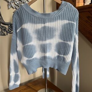 Aéropostale Tie-Dye Reversible Tie-Up Sweater Light Blue and white